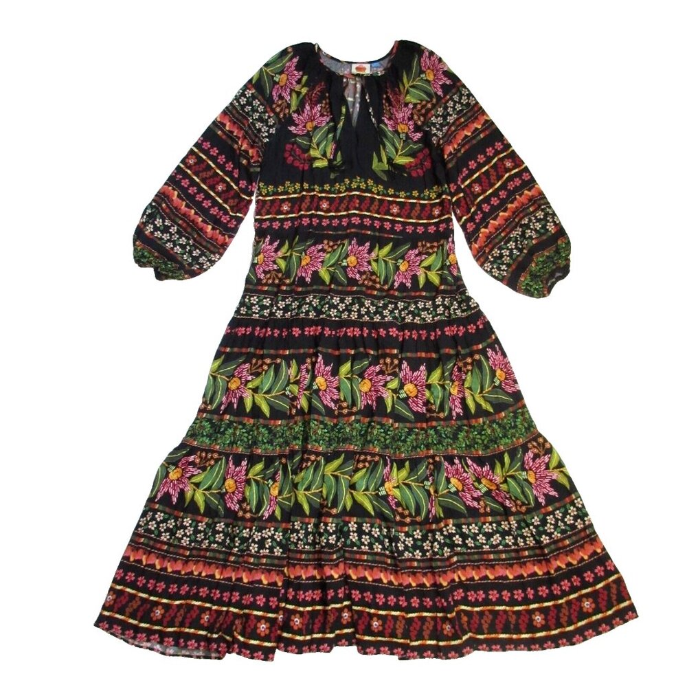 NWT Anthropologie x FARM Rio Puff Glynn Maxi in Black Tropical Print Dress S